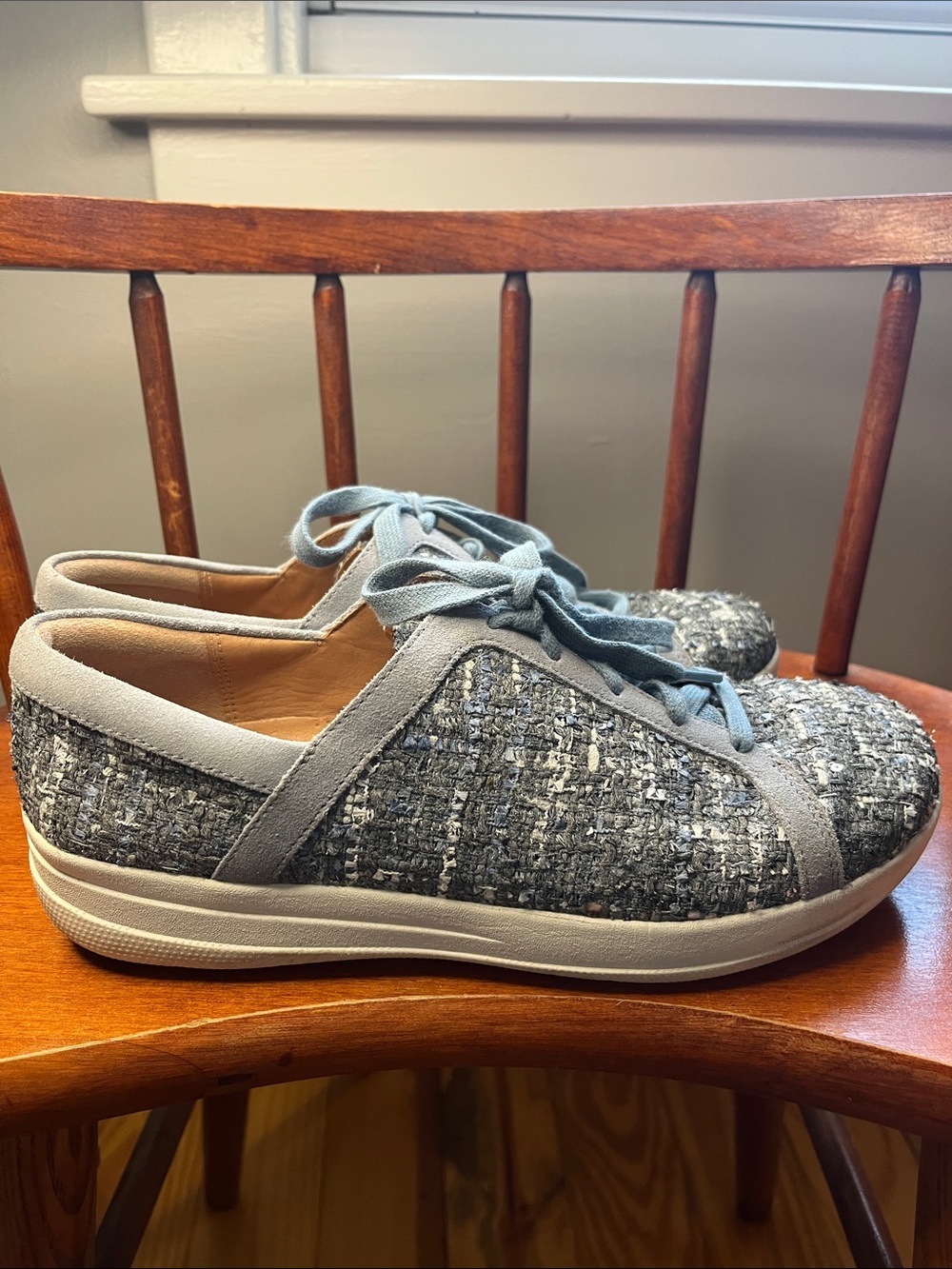 FitFlop F-Sporty II Lace-Up Sneakers Blue Textured Tweed EUC 9